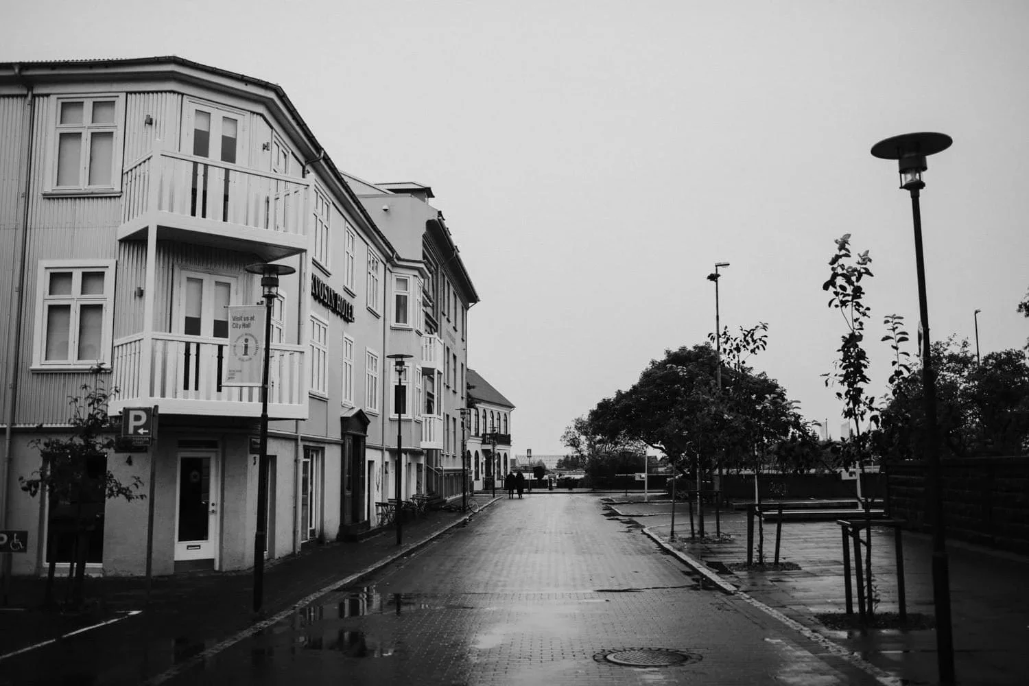 The streets of Reykjavik, Iceland, outside of Idno Theatre.